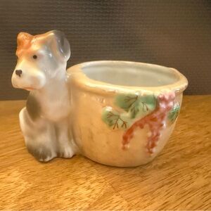 Vintage Ceramic Dog Planter with Floral Design Hand Painted Made In Japan